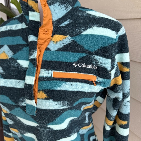 Columbia Teal and Black Geometric Fleece Pullover - Picture 3 of 5